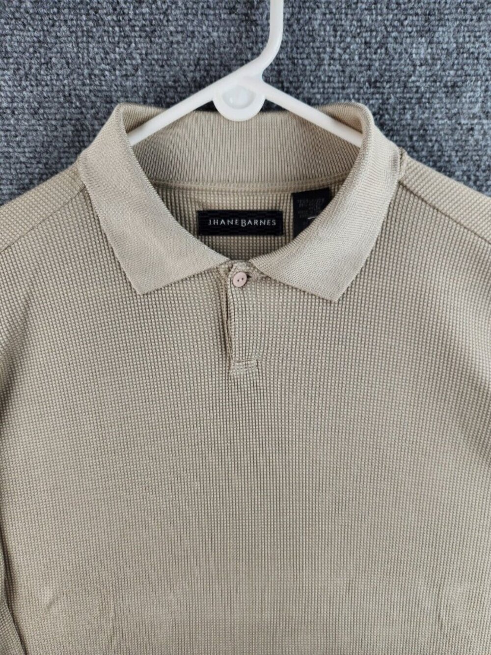 Jhane Barnes Polo Shirt Sweater Long Sleeve Beige Silk Nylon Blend Knit Adult